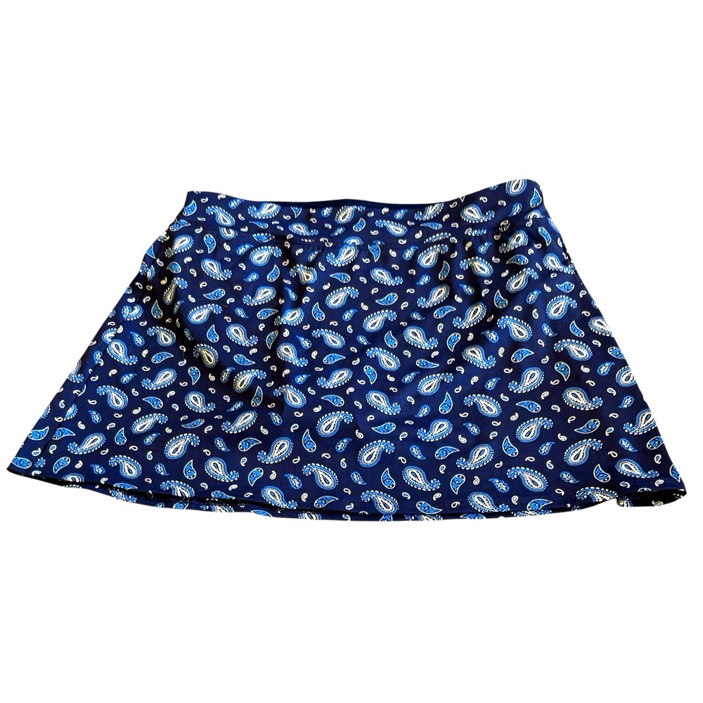 Womens Lands End Size 10 Swim‎ Bottom Skort Skirt Deep Sea Navy Paisley